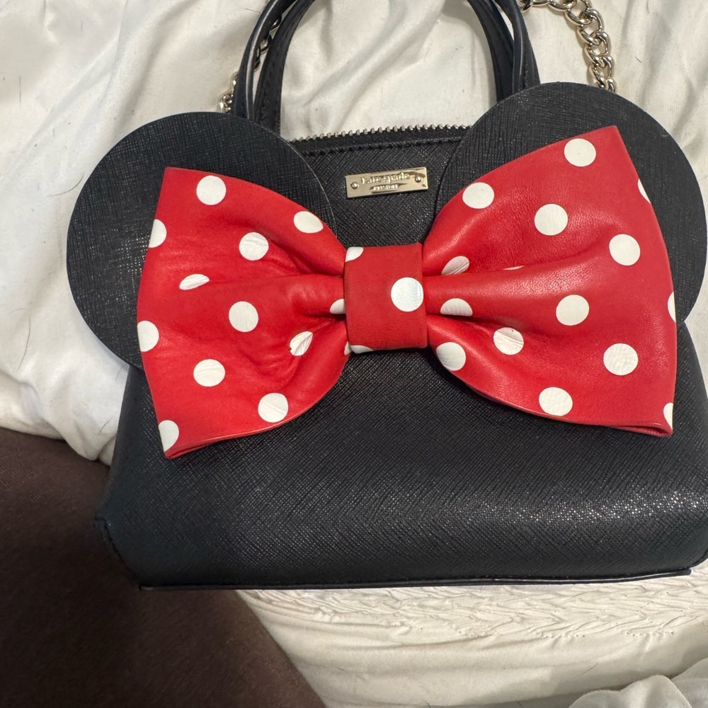 Kate Spade Minnie Mouse Mini Maise Black Bag with Red Polka Dot Bow Bag EUC - Picture 10 of 11